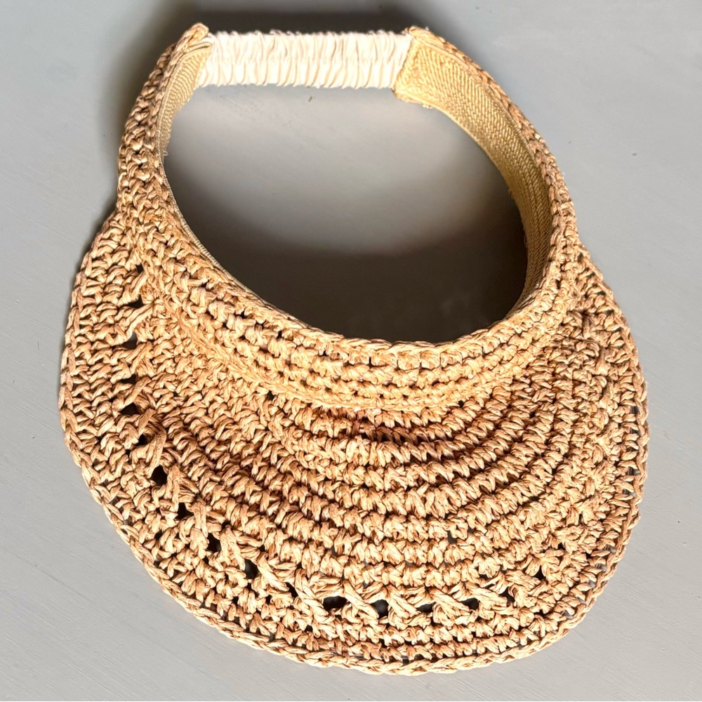 Braided Rattan Straw Sun Visor Elastic Back Trendy Tennis Prep Hat - Picture 9 of 9